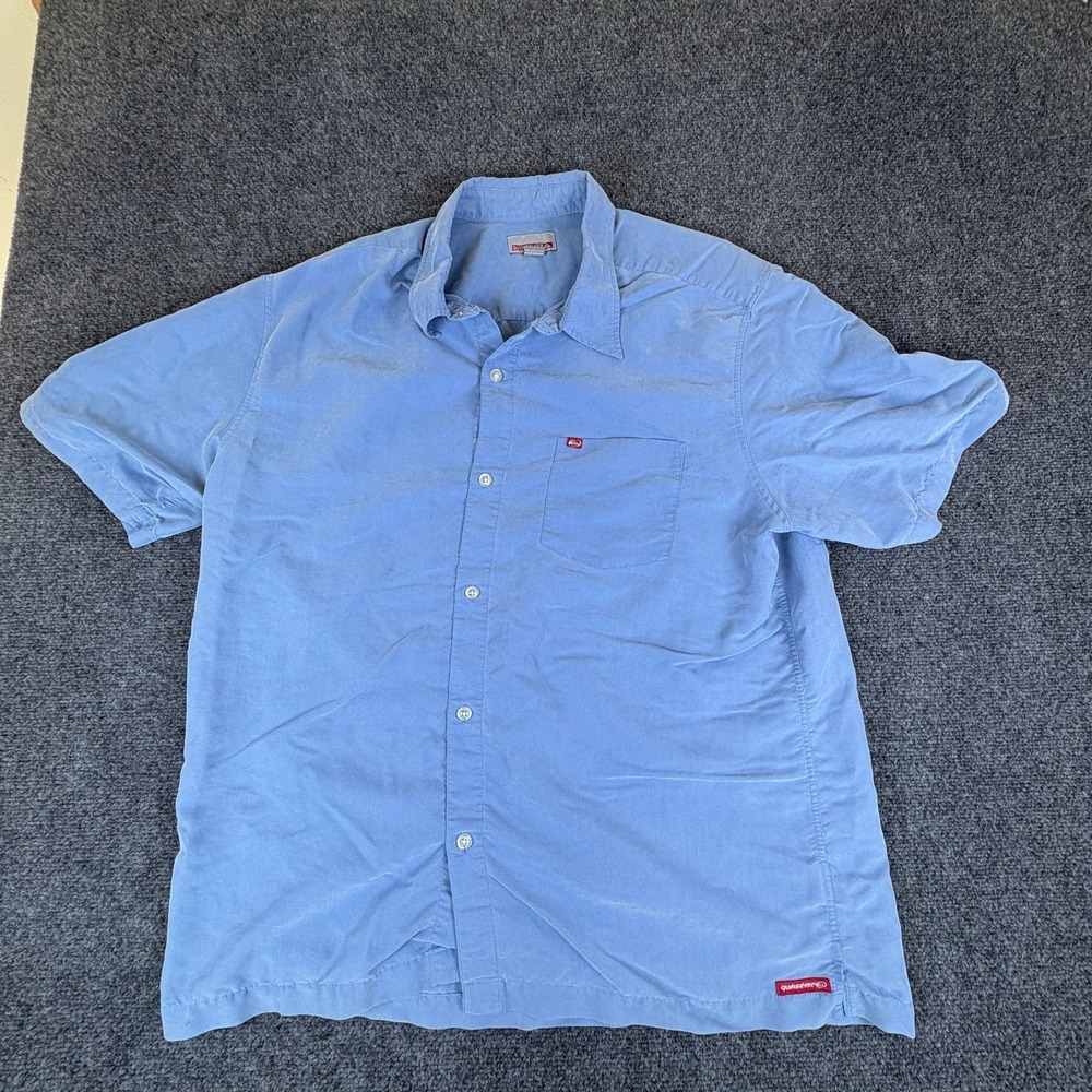Quiksilver Shirt Mens XL Blue Short Sleeve Pocket Casual Everyday Wear Button Up